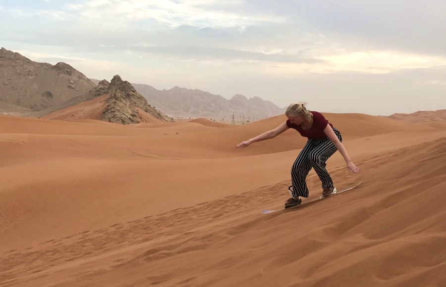Sandboarding in Dubai Desert