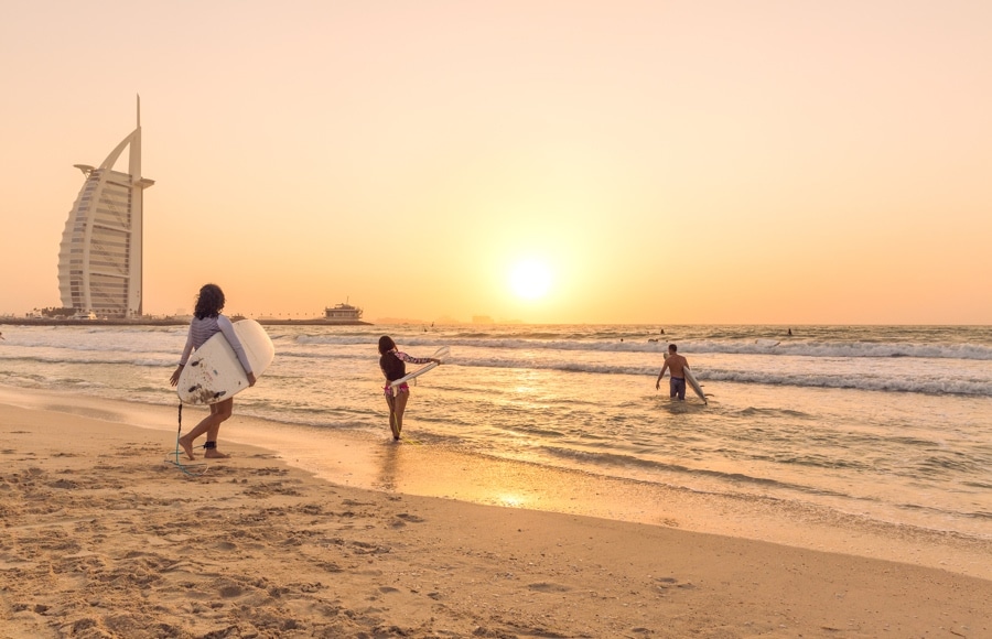 Dubai beach in the evening
